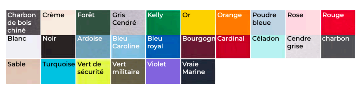 Couleurs disponibles - American Apparel - coton épais - 1301